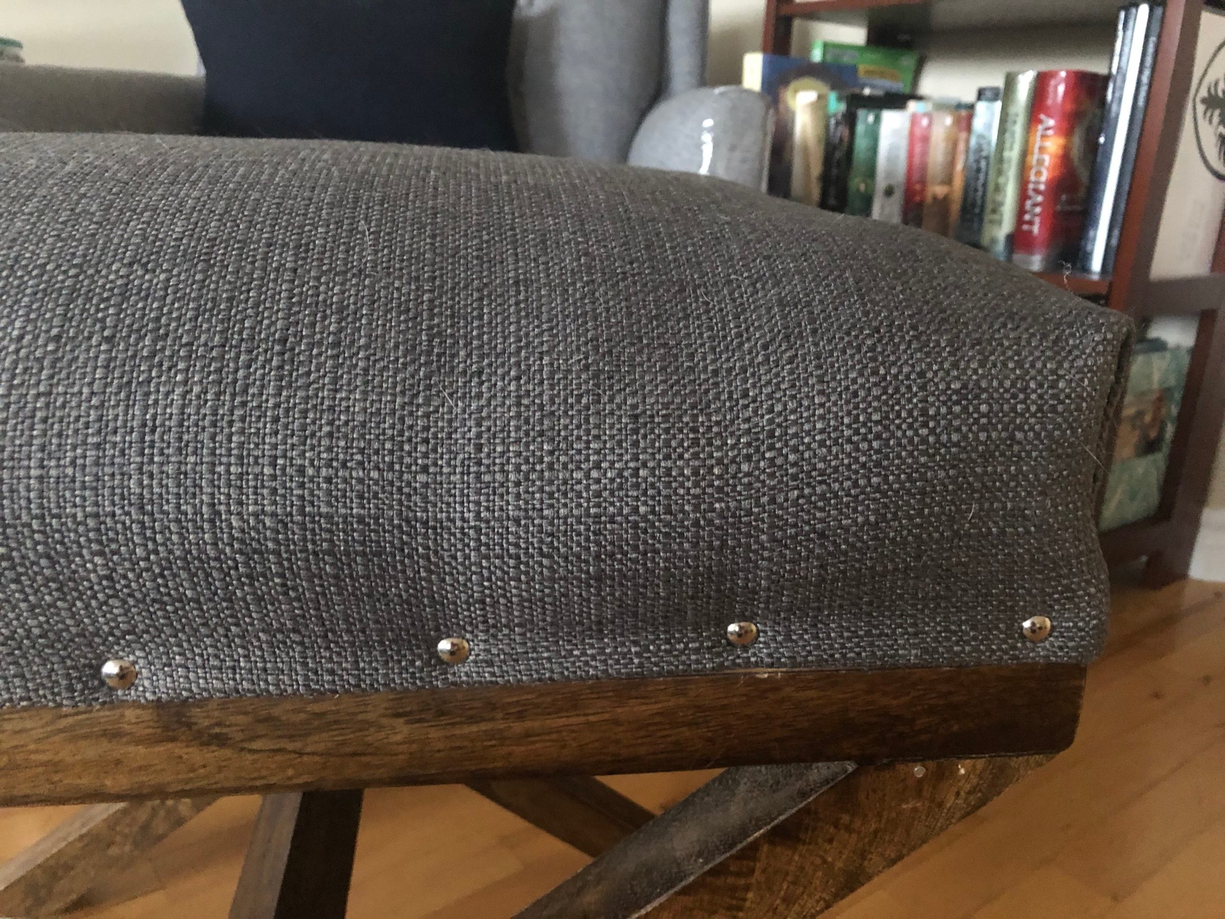 Reupholstering an ottoman {Heather's Handmade Life}